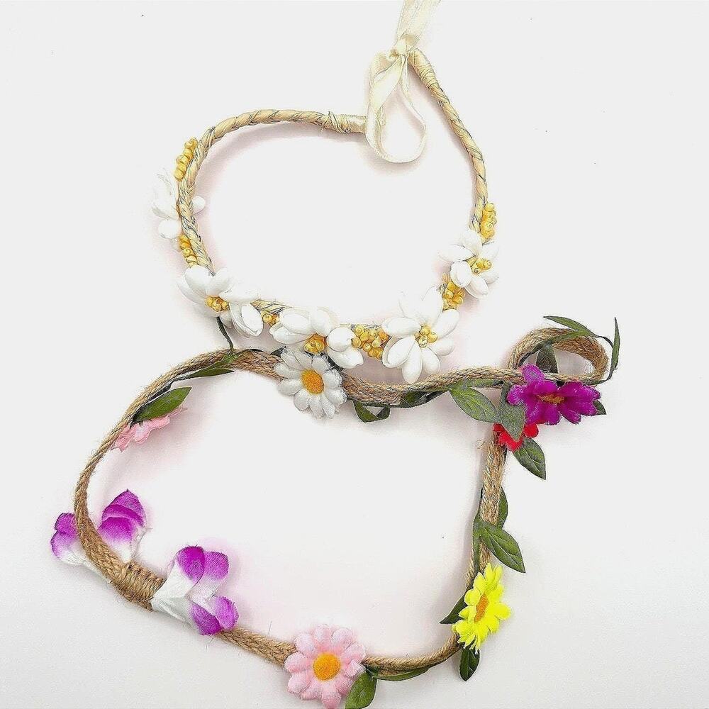 Vintage 80s Set Boohoo Daisy Flower Crown Headbands Beach Party Festival Jewelry